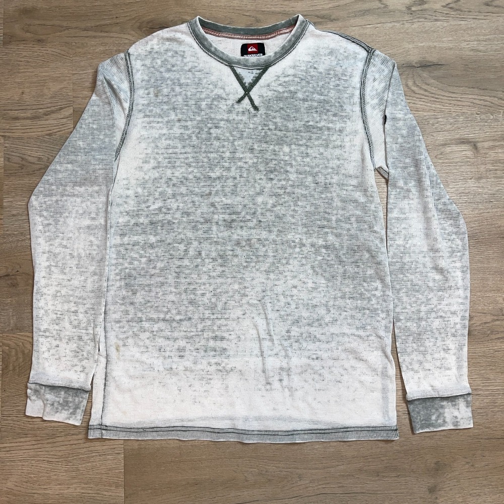 Quiksilver Mens L Thermal Waffle Knit Shirt Burnout Acid Mineral Wash Grey